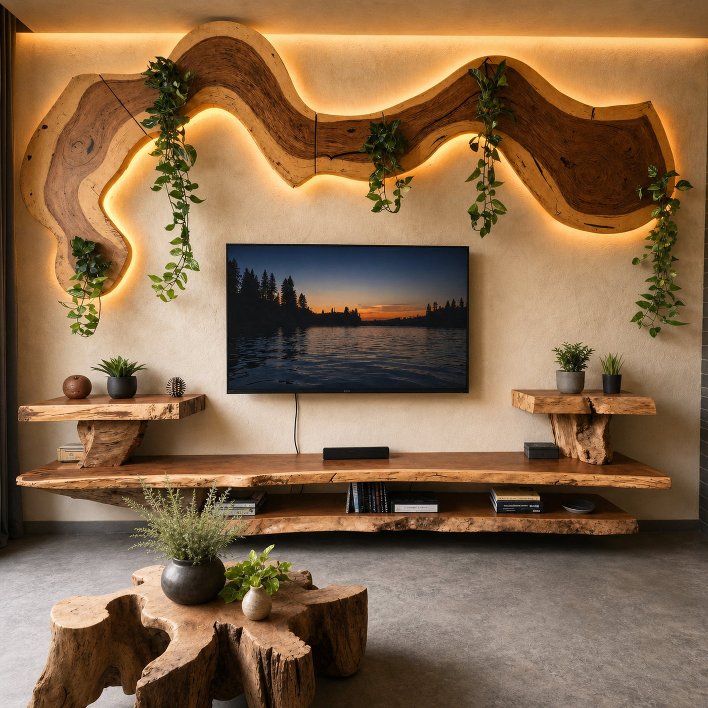 Rustic Sculptural Wall Art For Living Room Above TV