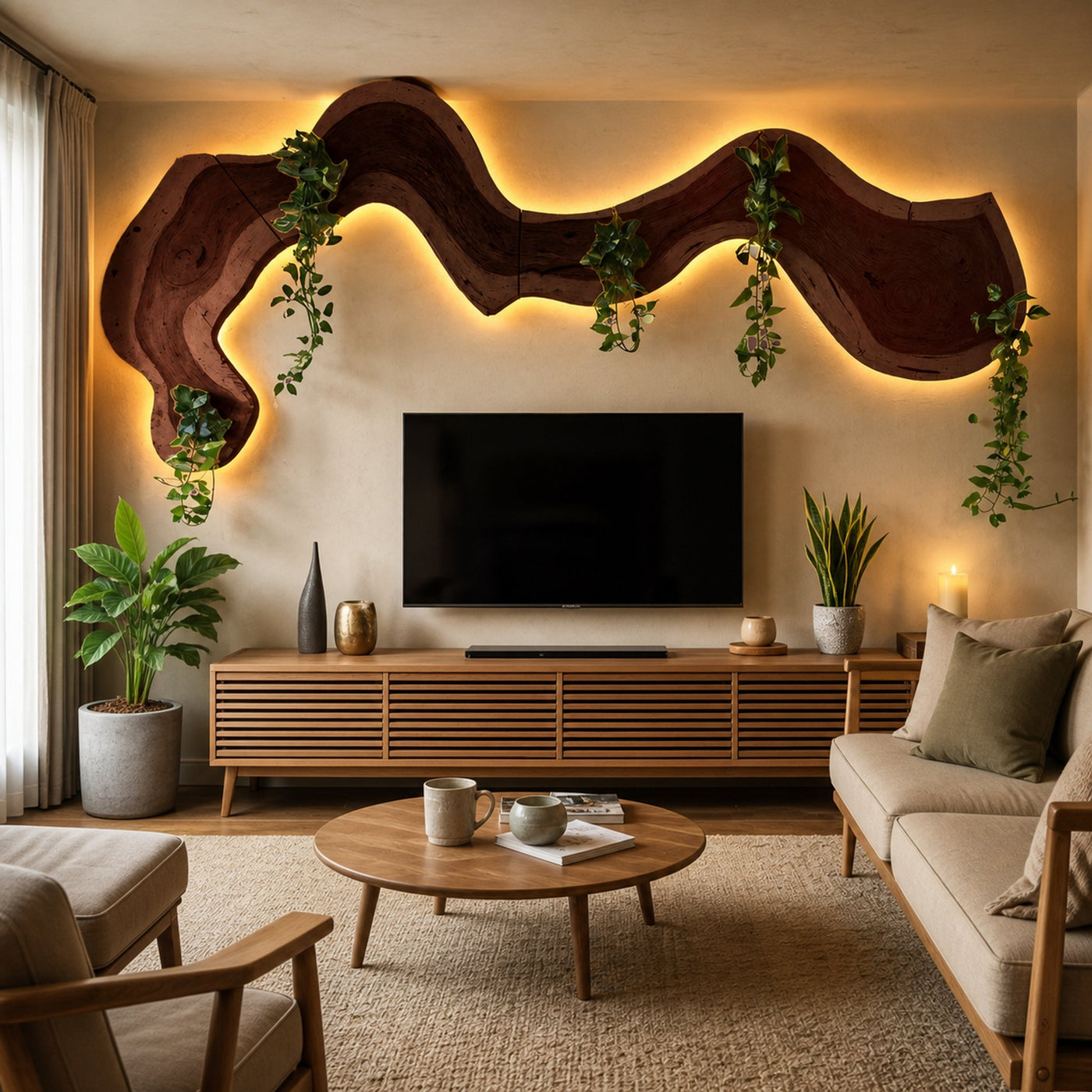 Rustic Sculptural Wall Art For Living Room Above TV - product view 7