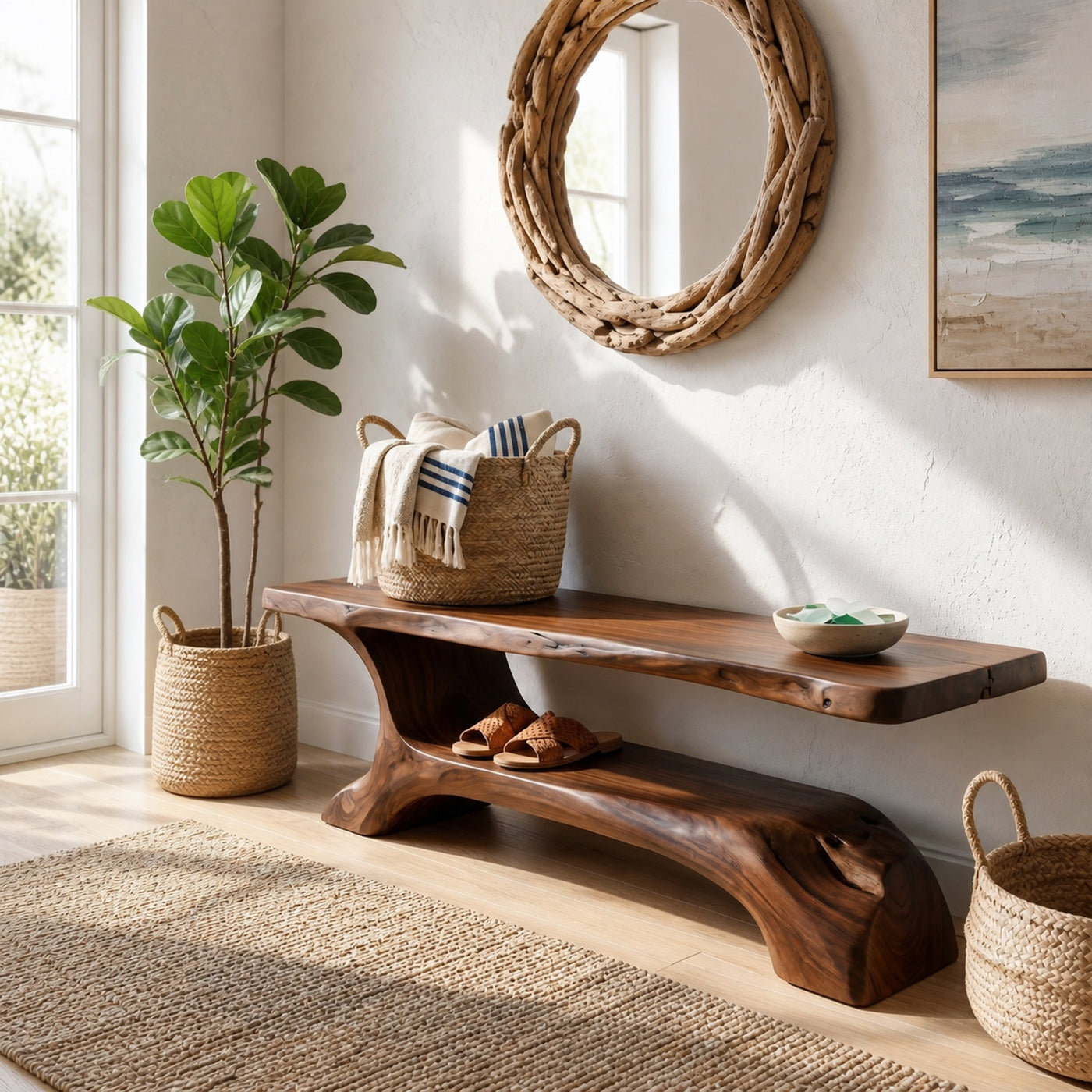 Rustic Shoe Bench Hallway Living Room Entryway - product view 7
