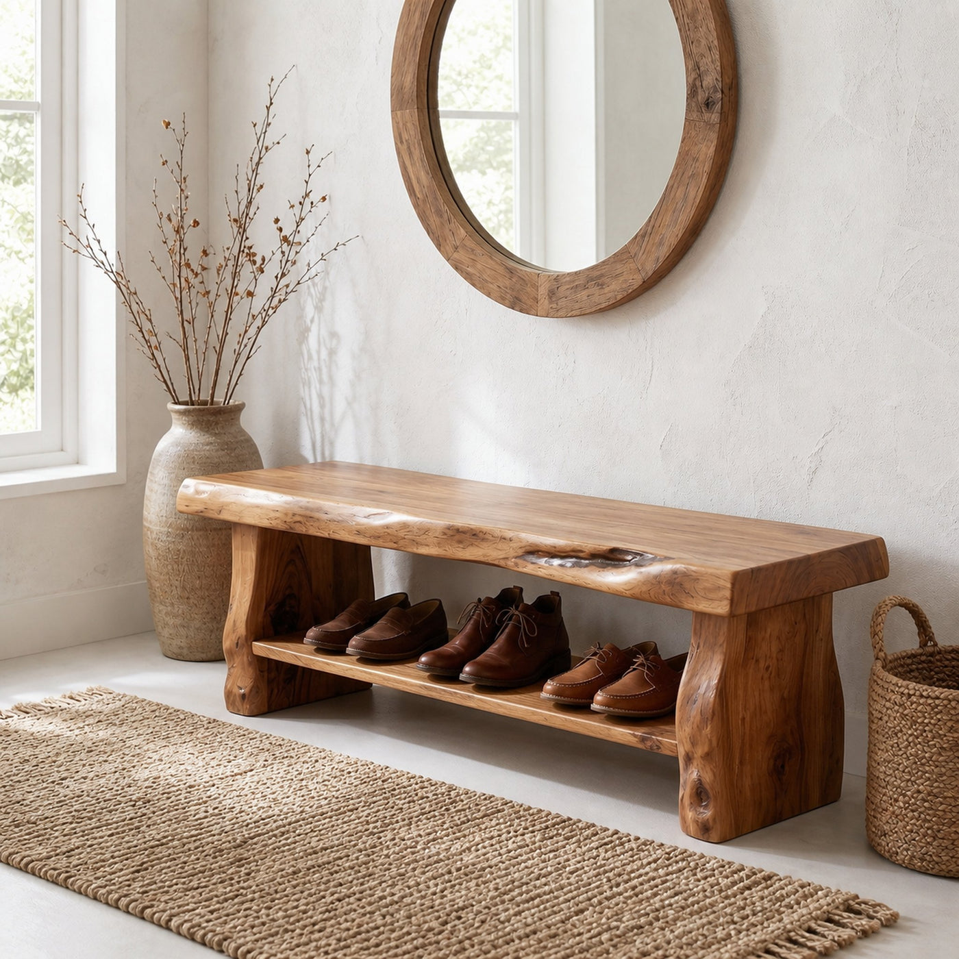 Rustic Shoe Bench Natural Wood Storage For Entryway - product view 6