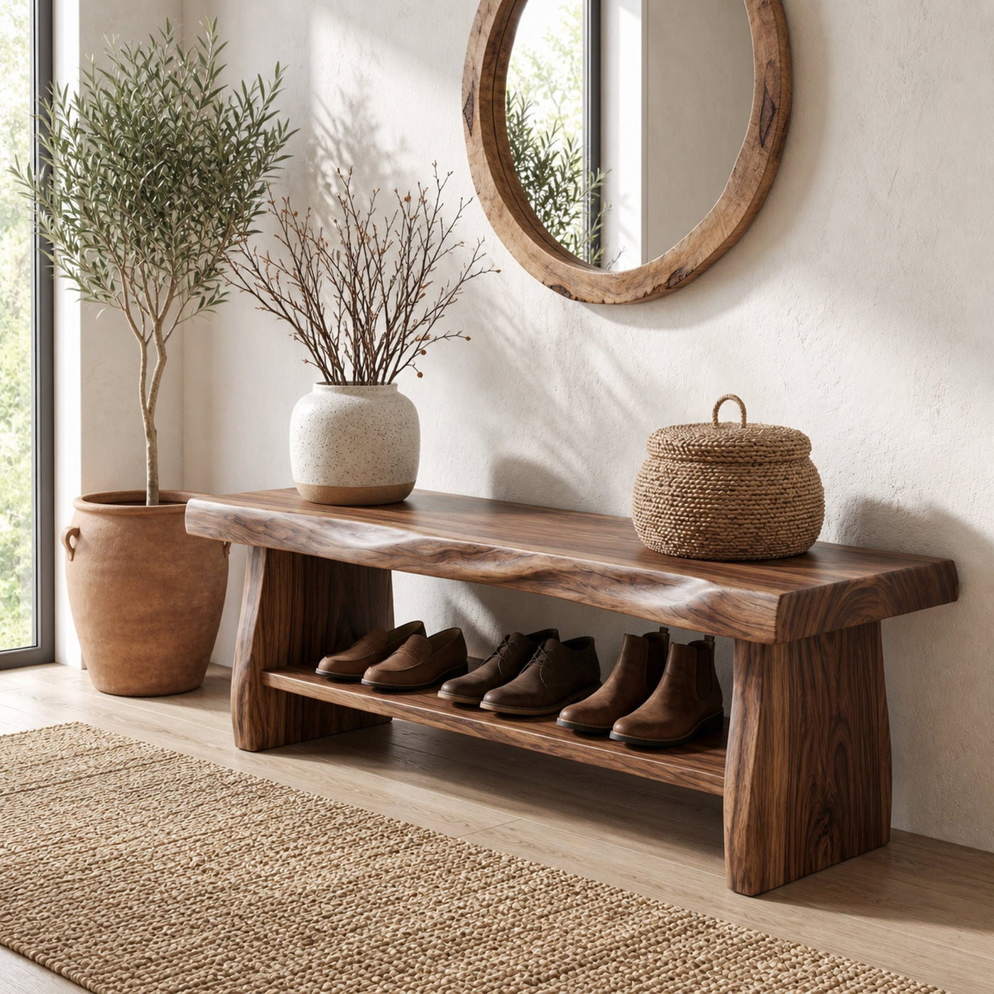Rustic Shoe Bench Natural Wood Storage For Entryway - product view 7