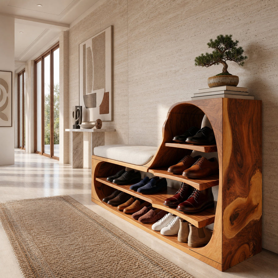Rustic Shoe Bench Rack For Entryway Hallway Storage Corner