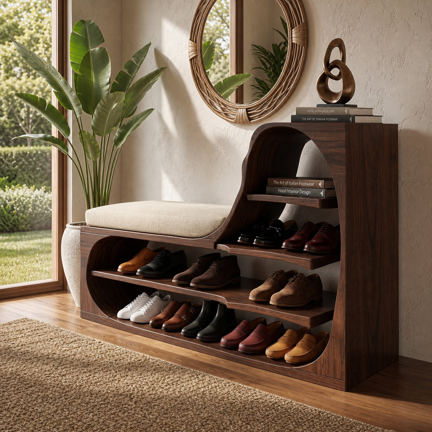 Rustic Shoe Bench Rack For Entryway Hallway Storage Corner - product view 6