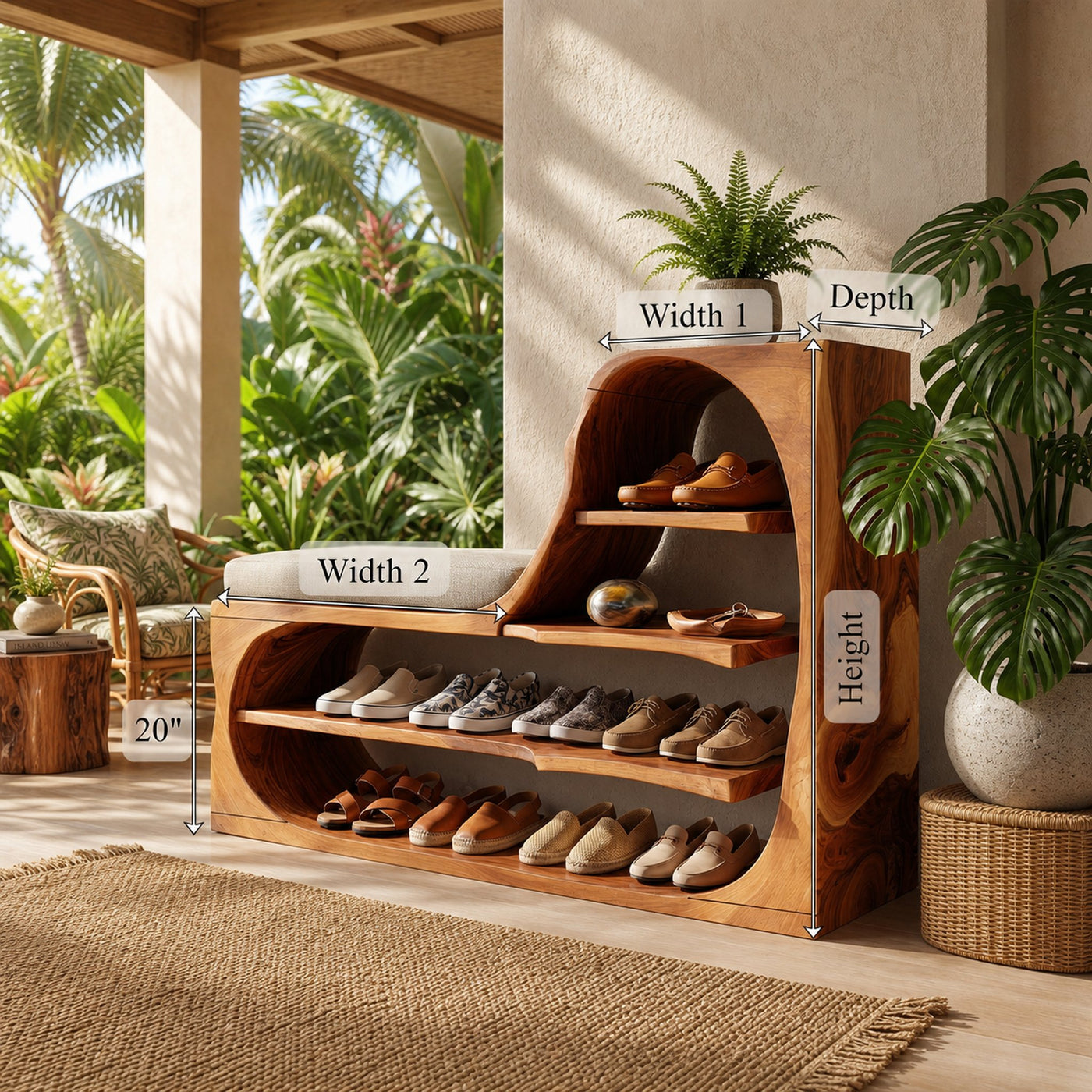 Rustic Shoe Bench Rack For Entryway Hallway Storage Corner - product view 7