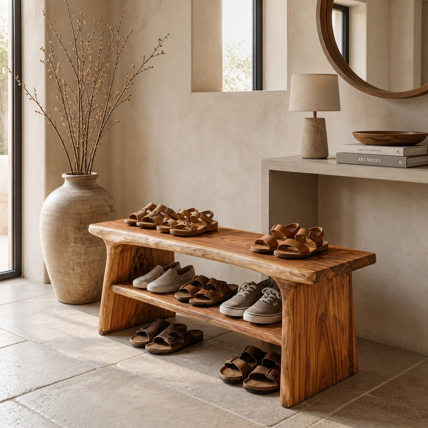 Rustic Shoe Bench With Natural Wood Storage For Entryway - product view 6
