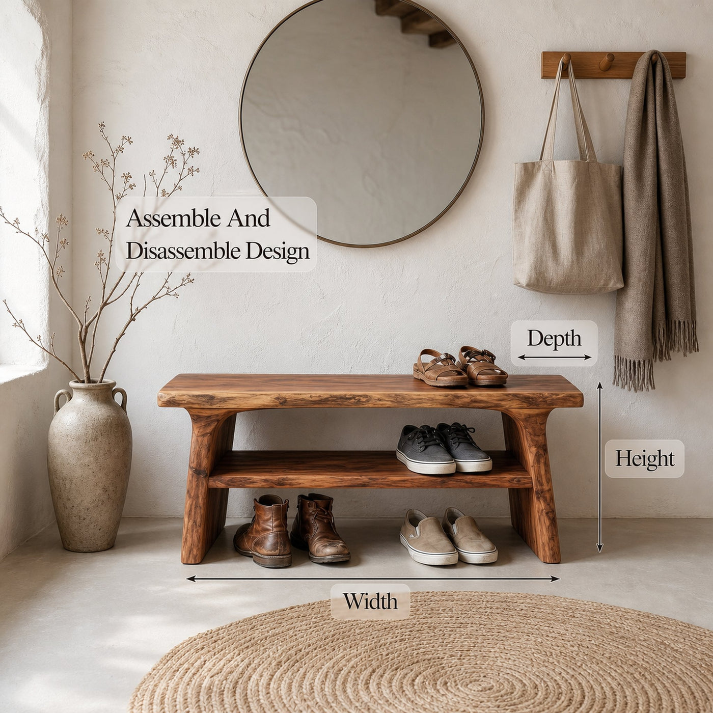 Rustic Shoe Bench With Natural Wood Storage For Entryway - product view 8