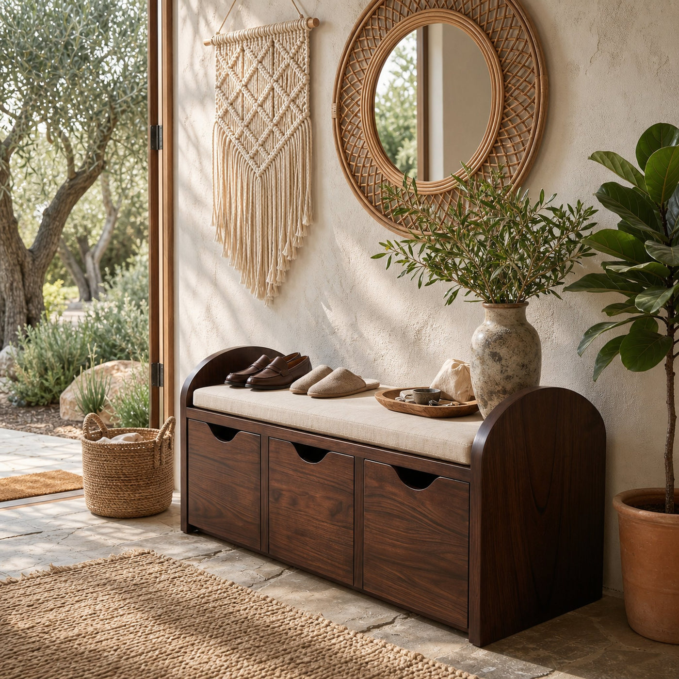 Rustic Shoe Organizer Cabinet For Farmhouse Entryway Display Corner - product view 7