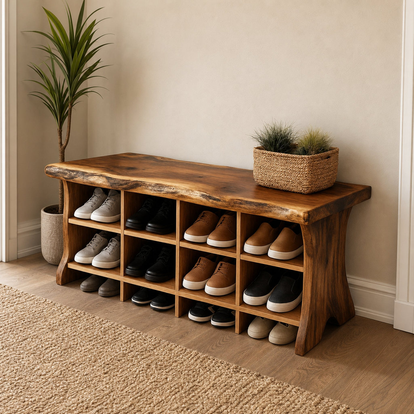 Rustic Shoe Storage Bench Entryway