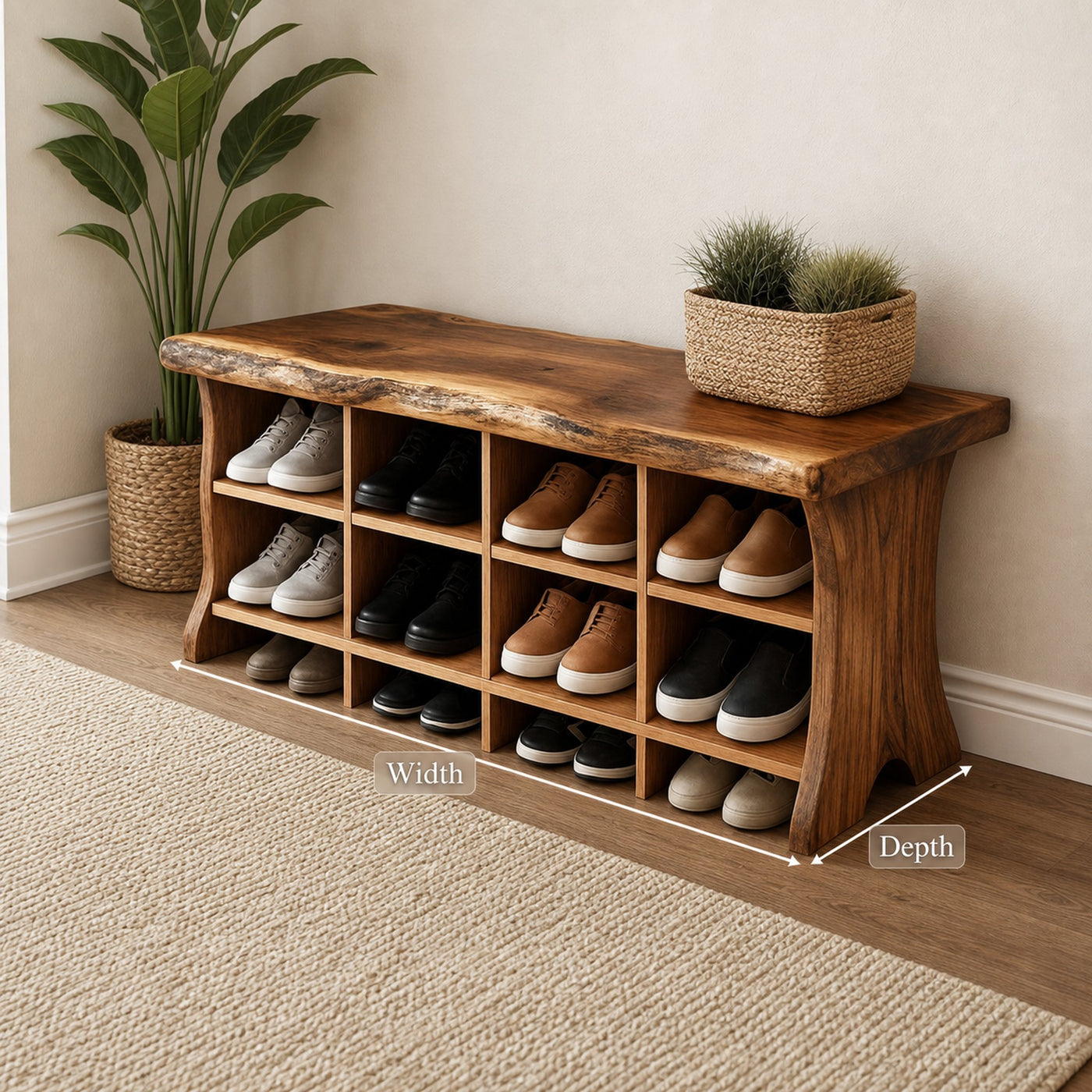 Rustic Shoe Storage Bench Entryway - product view 6