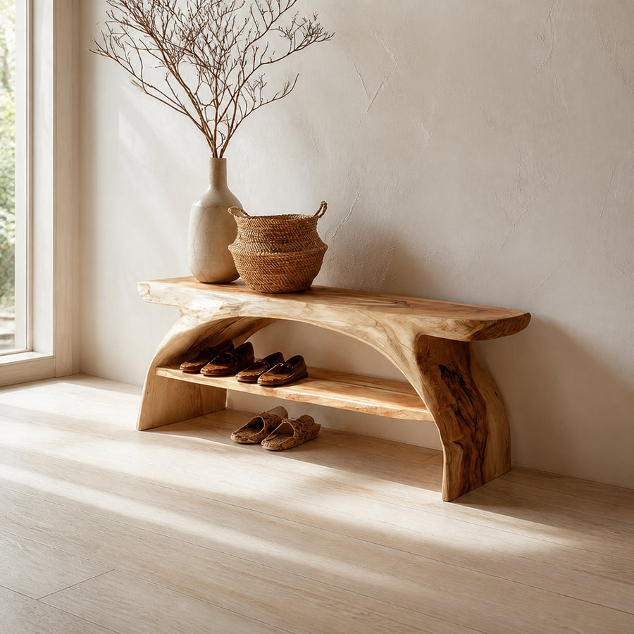 Rustic Shoe Storage Bench Entryway Living Room