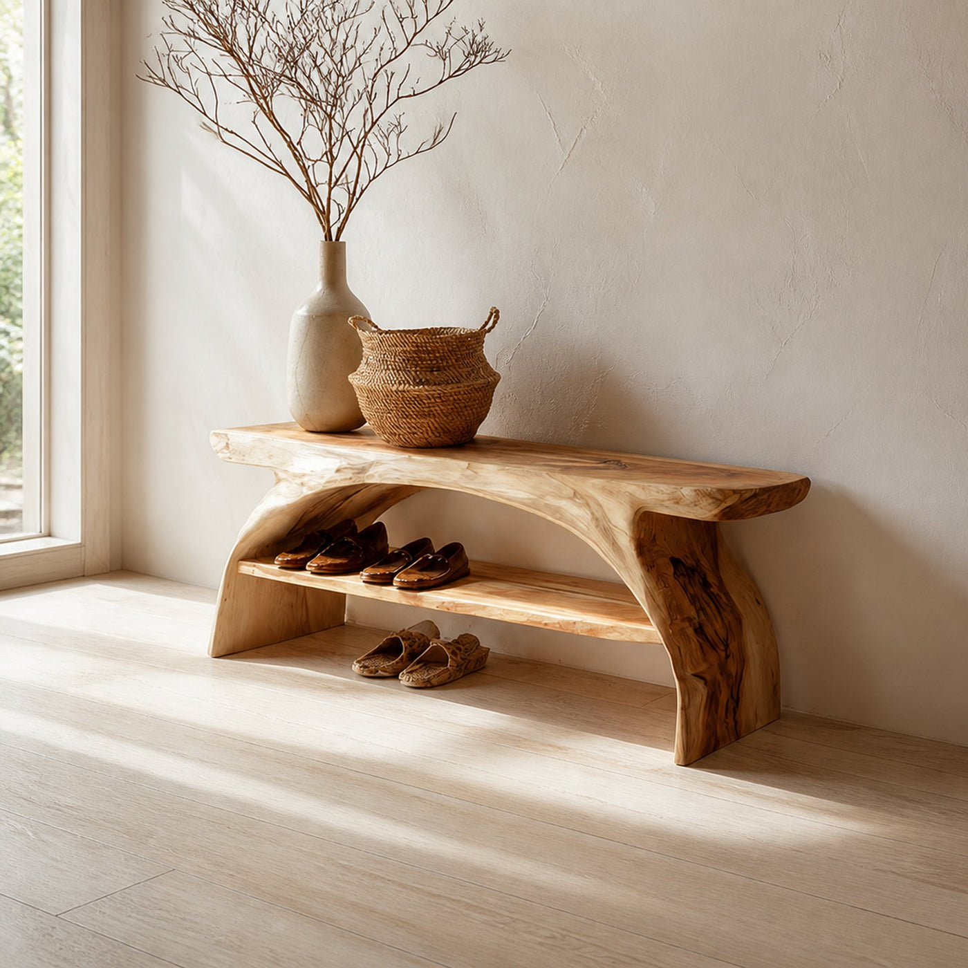 Rustic Shoe Storage Bench Entryway Living Room