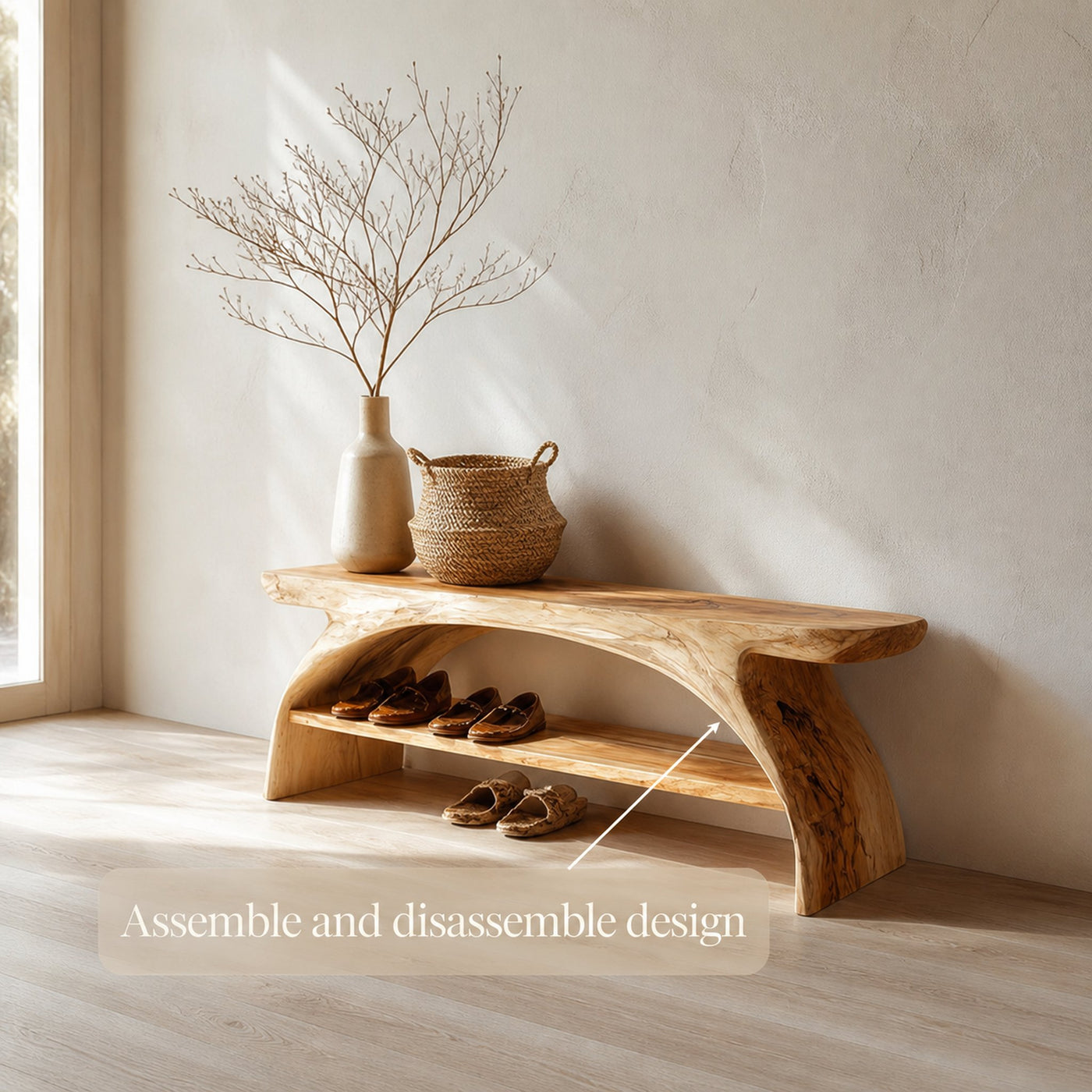 Rustic Shoe Storage Bench Entryway Living Room - product view 6