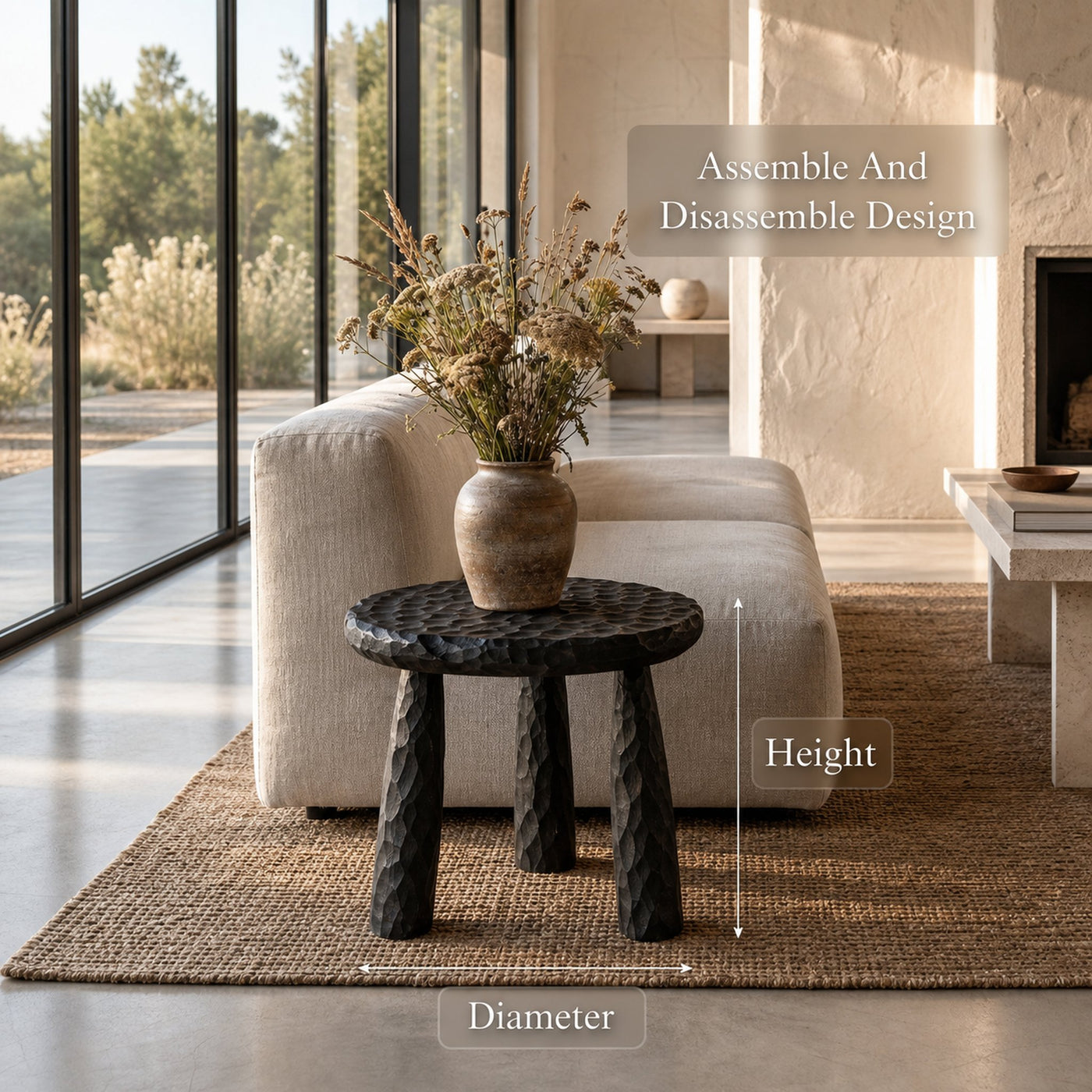 Rustic Side Table With Handcrafted Solid Wood Top And Chunky Pedestal Legs For Living Room And Bedroom - product view 8