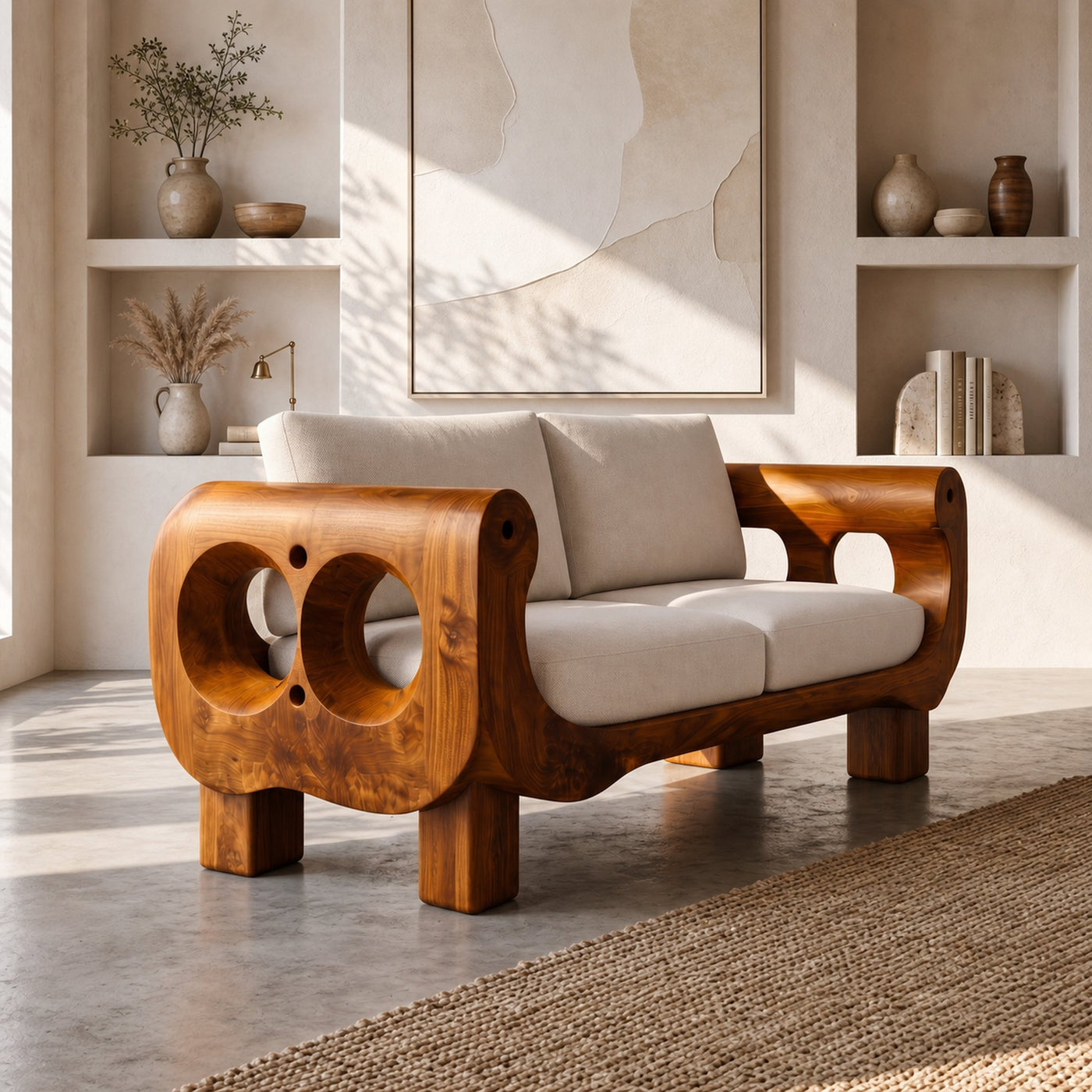 Rustic Sofa Frame With Handcrafted Sculptural Wood Design For Living Room - product view 6