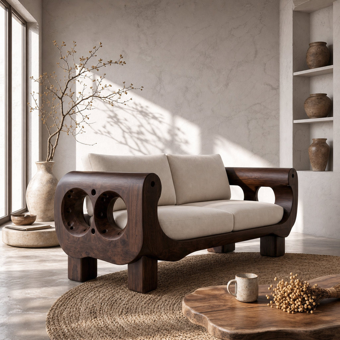 Rustic Sofa Frame With Handcrafted Sculptural Wood Design For Living Room - product view 7