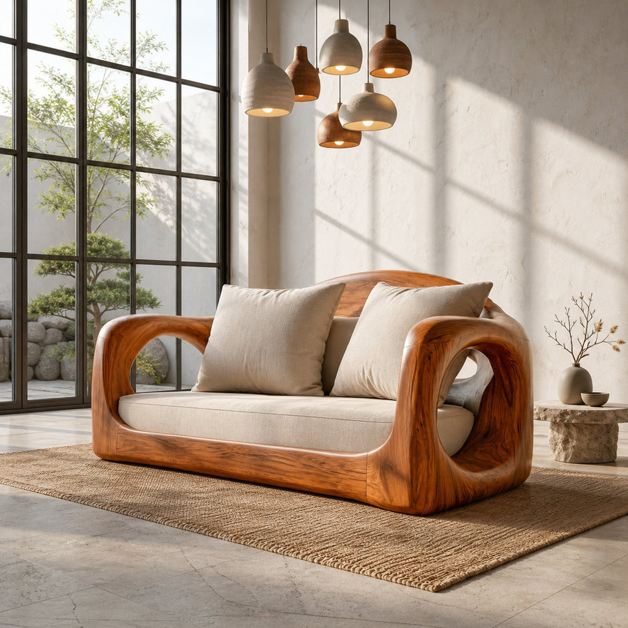 Rustic Sofa Frame With Organic Loop Wood Design For Living Room