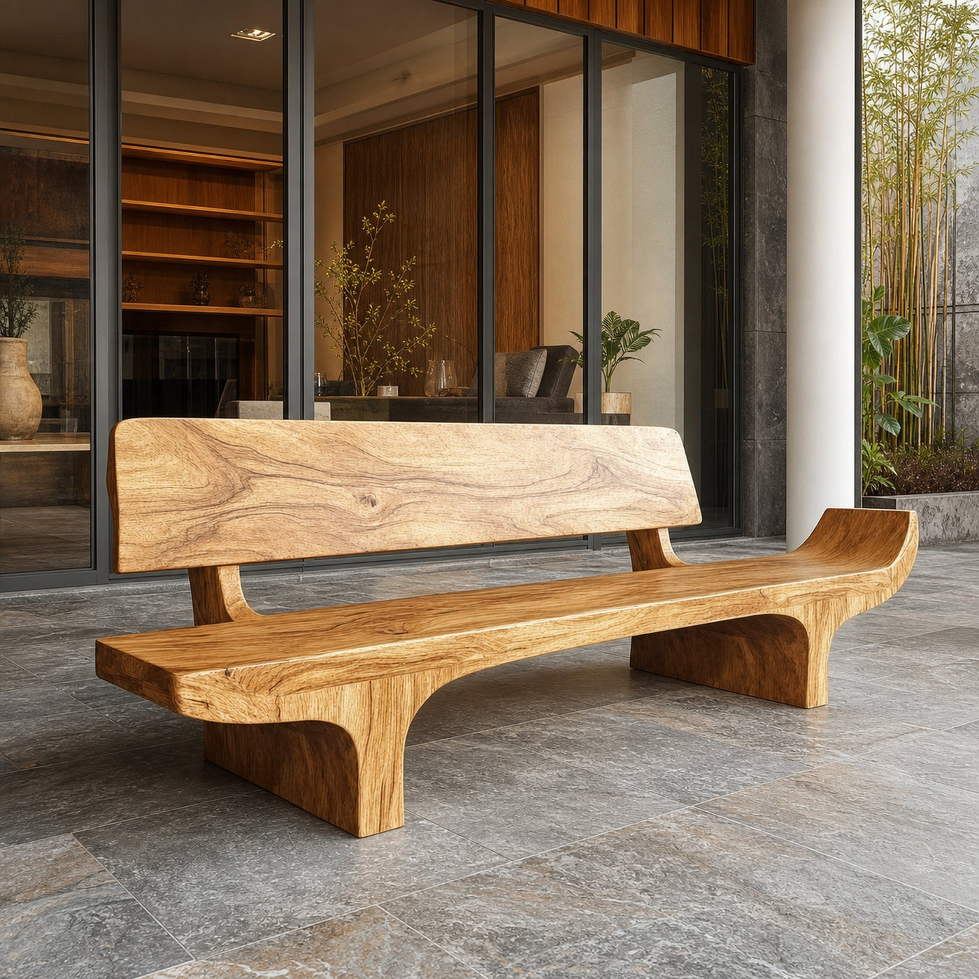 Rustic Solid Form Bench For Hallway And Living Room