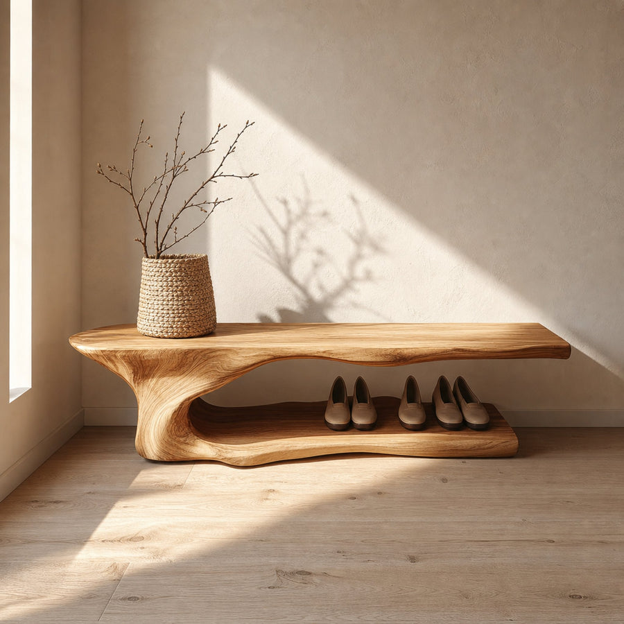 Rustic Solid Timber Shoe Rack Bench Mudroom