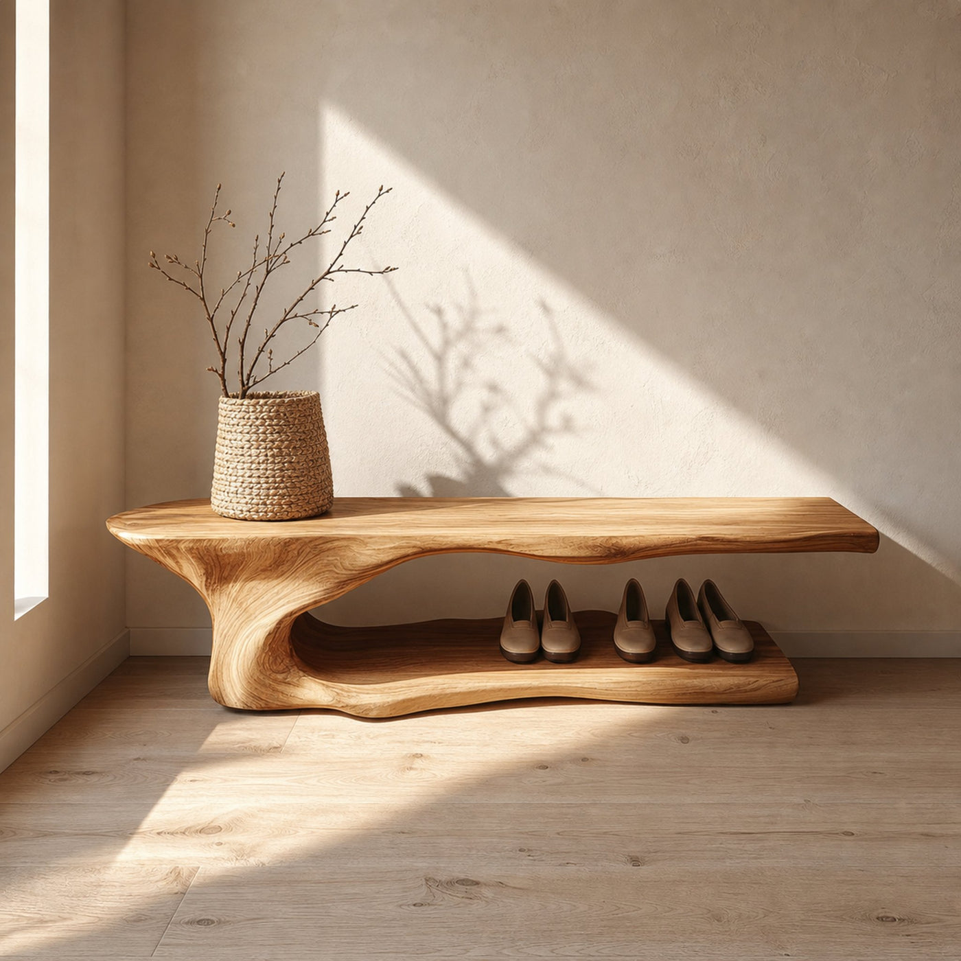Rustic Solid Timber Shoe Rack Bench Mudroom