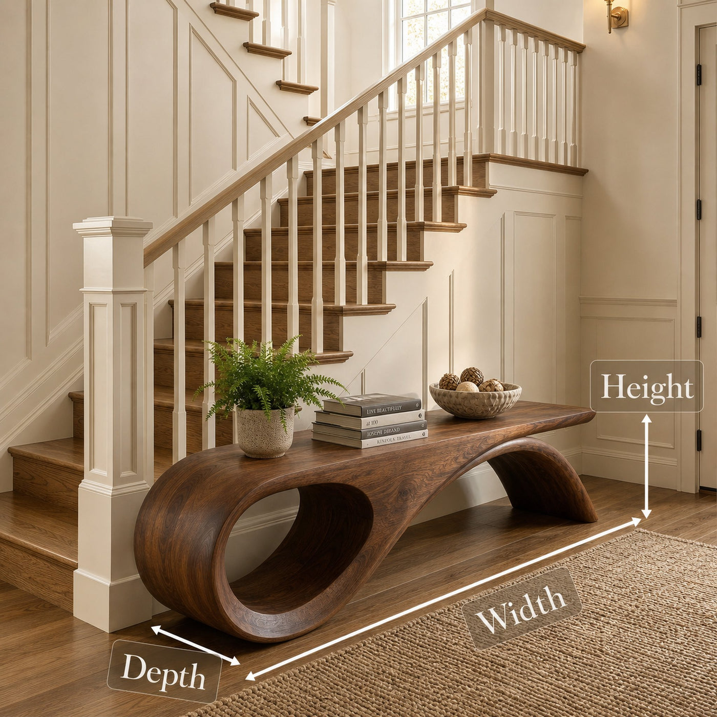 Rustic Solid Wood Bench Loop Curved Base Entryway And Living Room - product view 7
