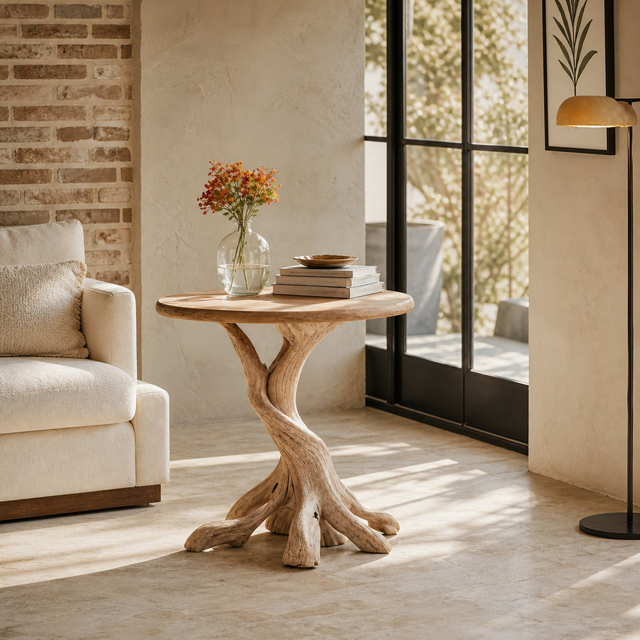 Rustic Solid Wood End Table For Living Room Stylish Wall Display