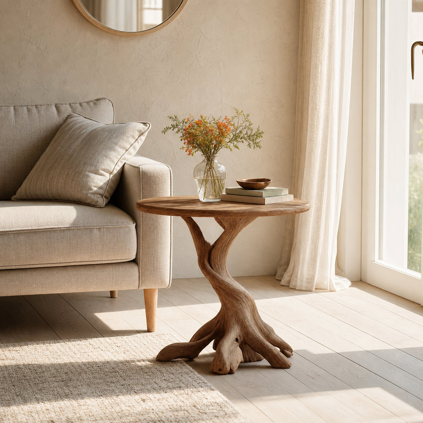 Rustic Solid Wood End Table For Living Room Stylish Wall Display - product view 6
