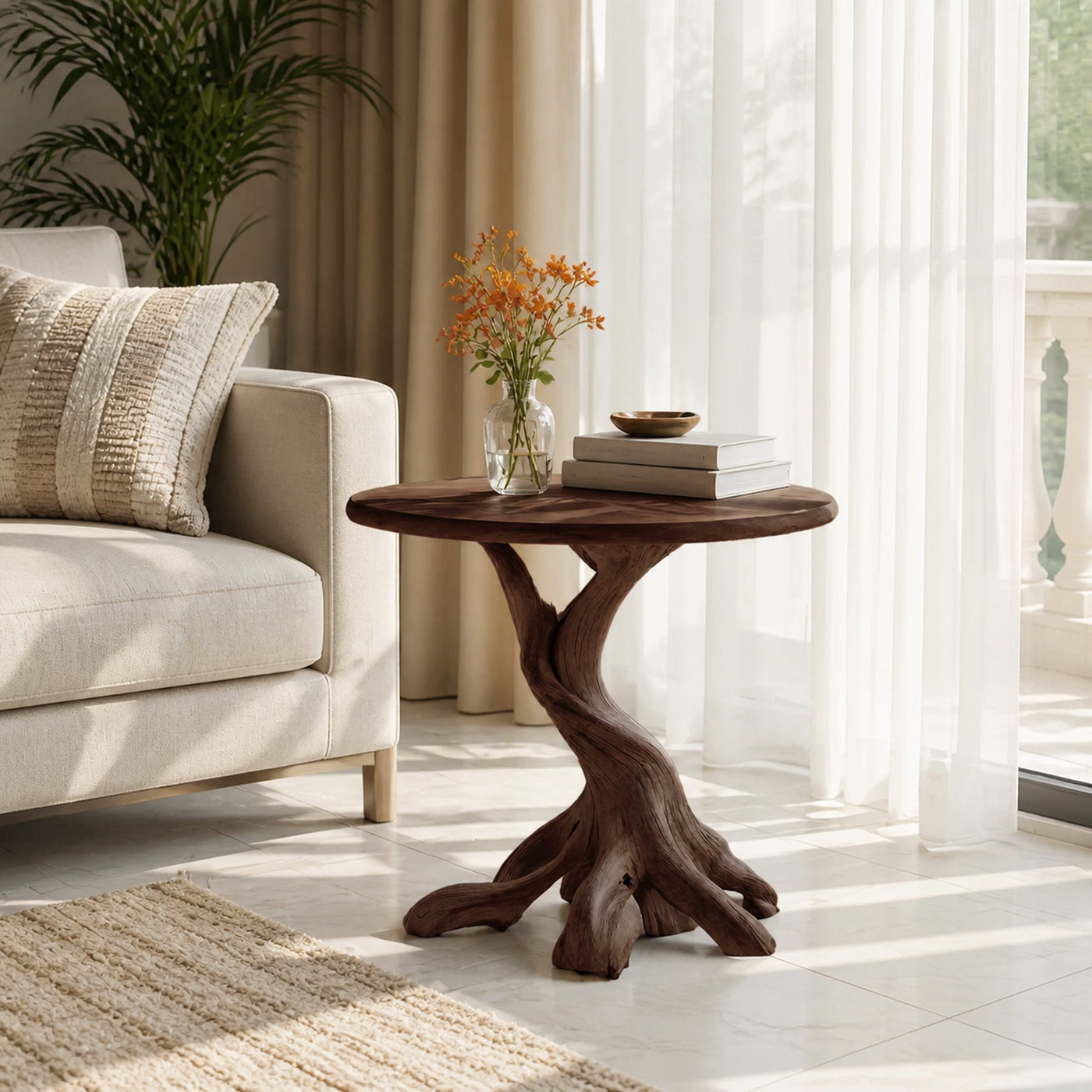 Rustic Solid Wood End Table For Living Room Stylish Wall Display - product view 7