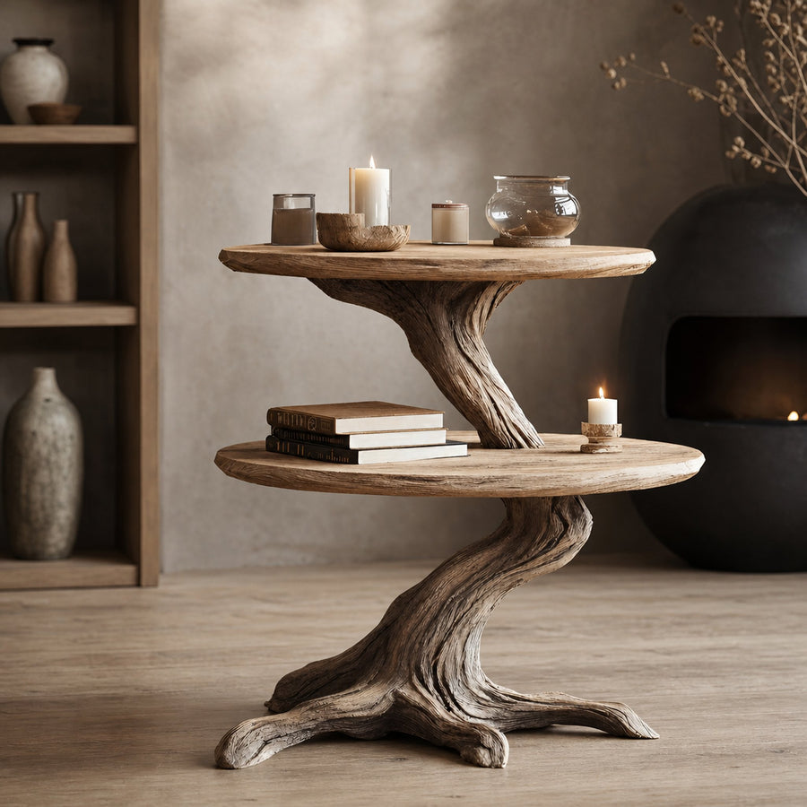 Rustic Solid Wood End Table For Modern Living Room