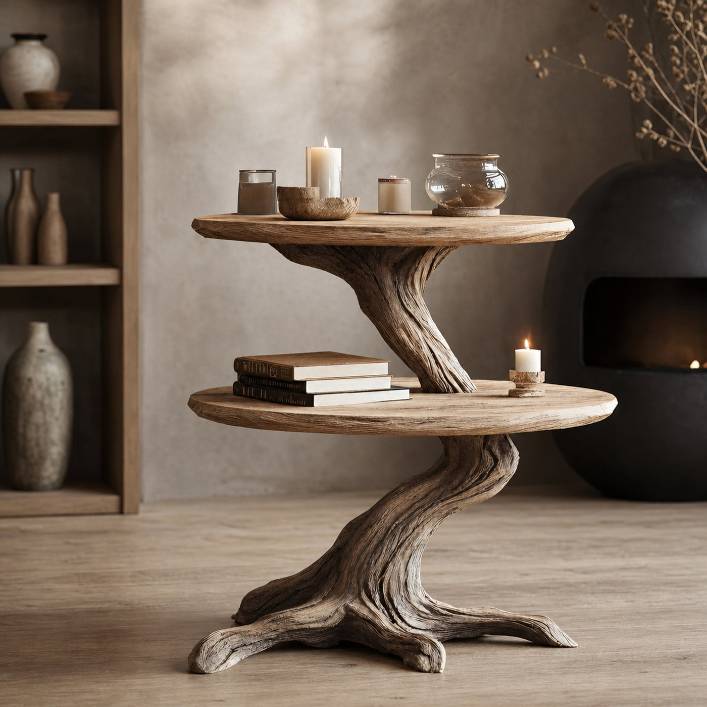 Rustic Solid Wood End Table For Modern Living Room