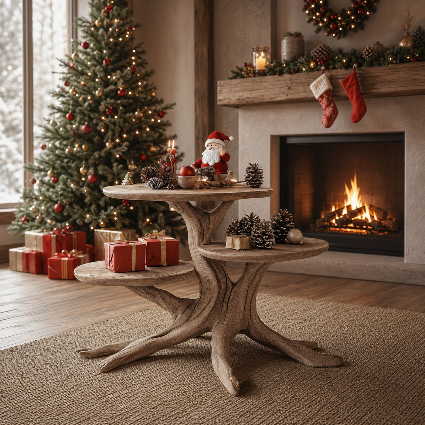 Rustic Solid Wood End Table For Warm Living Room