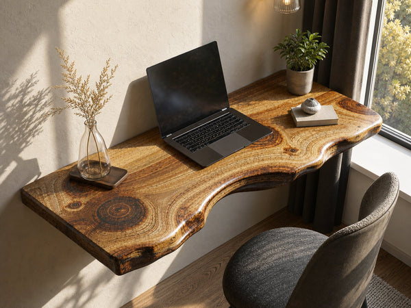 Rustic Solid Wood Floating Desk For Bedroom Furniture