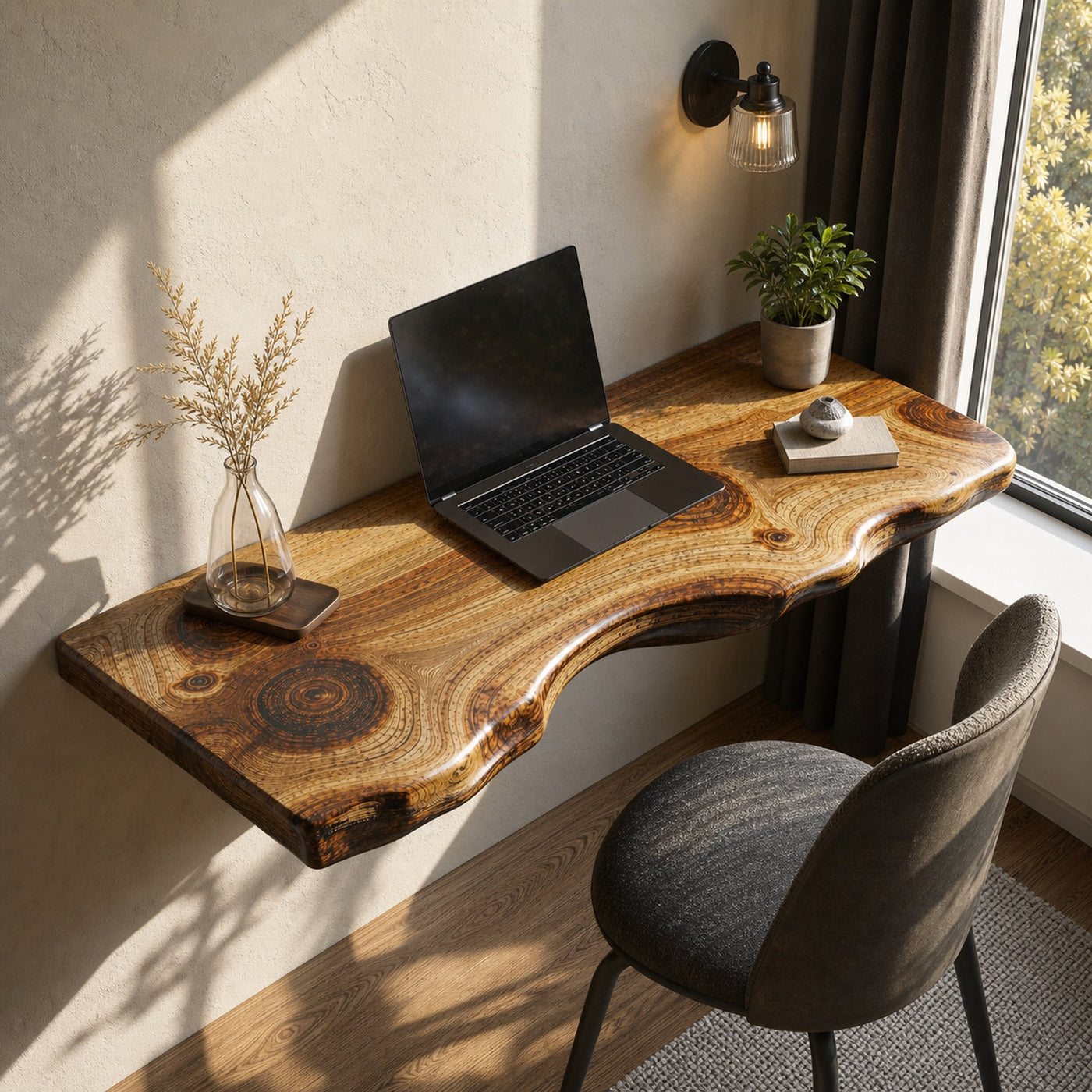 Rustic Solid Wood Floating Desk For Bedroom Furniture