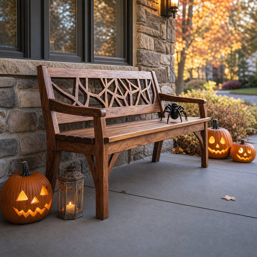 Rustic Solid Wood Halloween Bench For Spooky Outdoor Home Decor