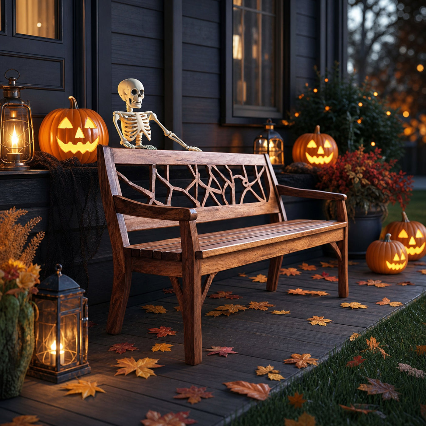Rustic Solid Wood Halloween Bench For Spooky Outdoor Home Decor - product view 6