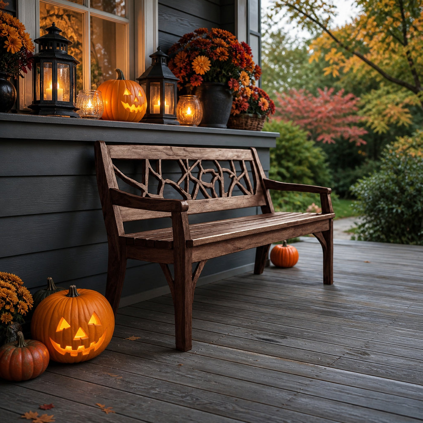 Rustic Solid Wood Halloween Bench For Spooky Outdoor Home Decor - product view 7