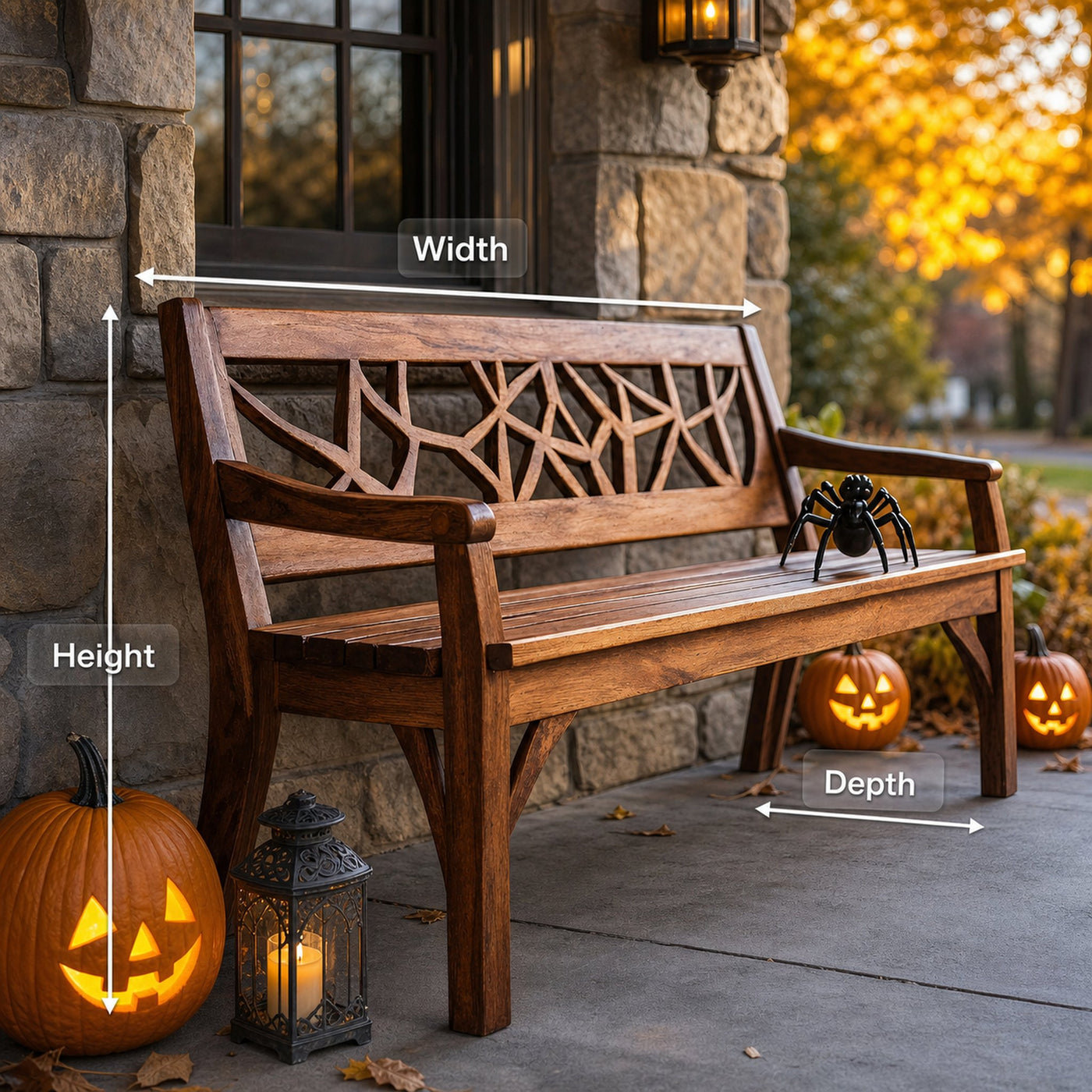 Rustic Solid Wood Halloween Bench For Spooky Outdoor Home Decor - product view 8