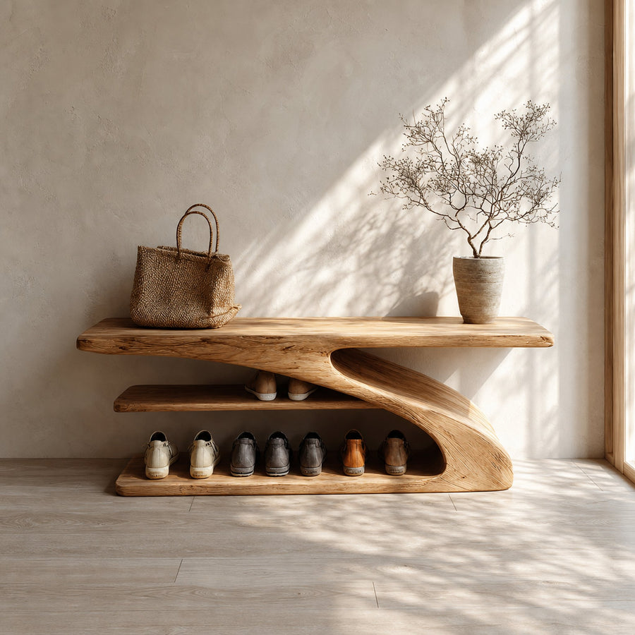 Rustic Solid Wood Shoe Bench Entryway