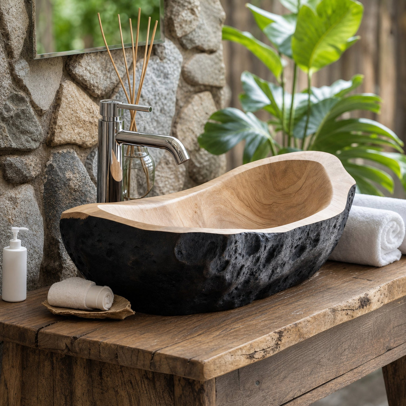 Rustic Solid Wood Sink For Elegant Bathroom