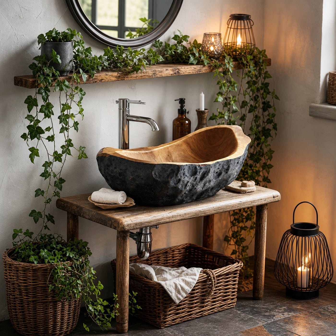 Rustic Solid Wood Sink For Elegant Bathroom - product view 6