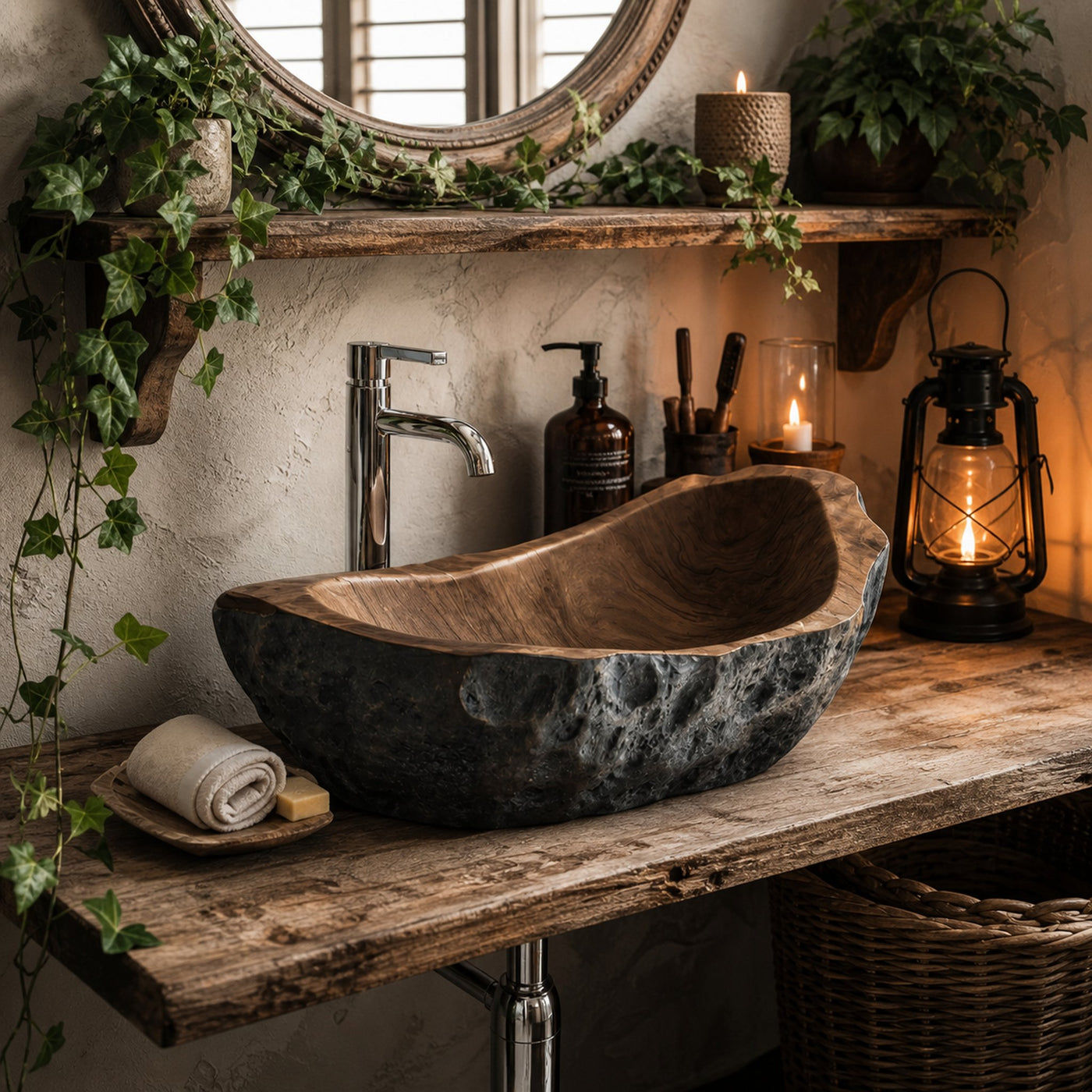 Rustic Solid Wood Sink For Elegant Bathroom - product view 7