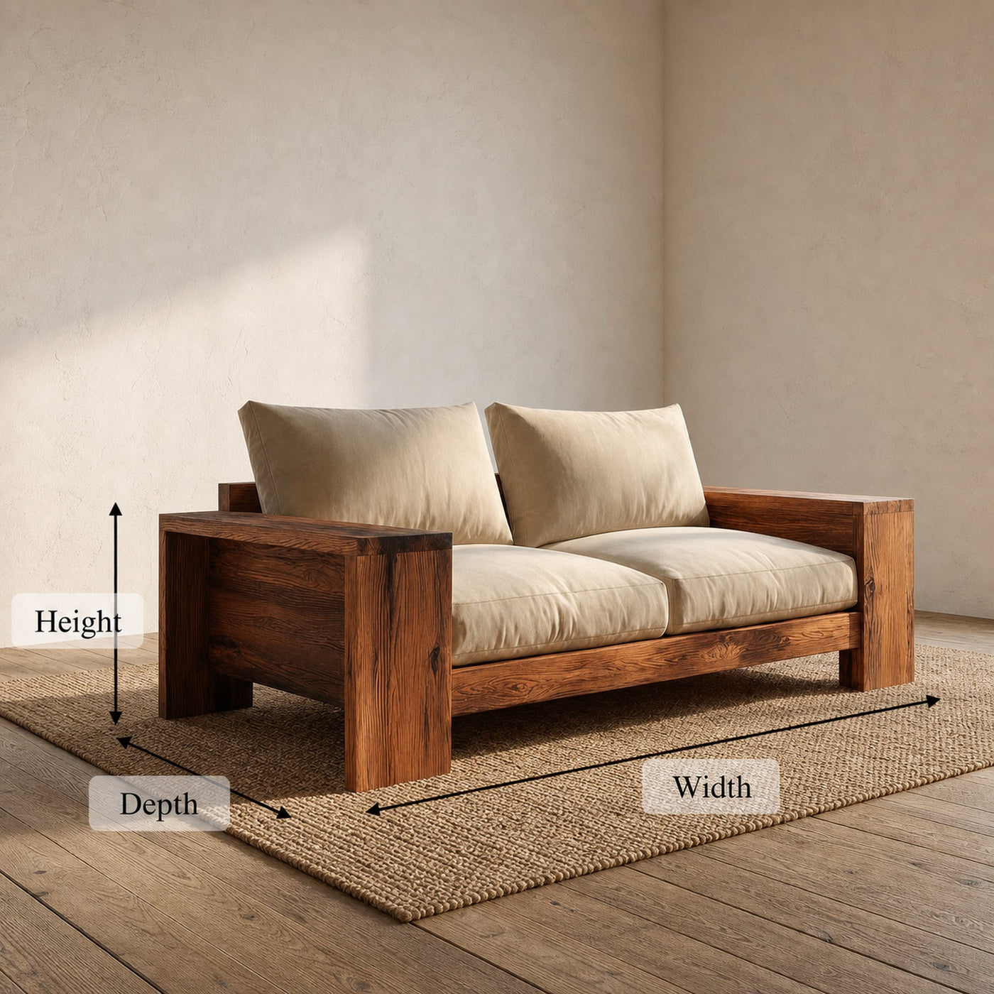 Rustic Solid Wood Sofa Living Room Minimalist Wooden Couch Interior Decor - product view 6