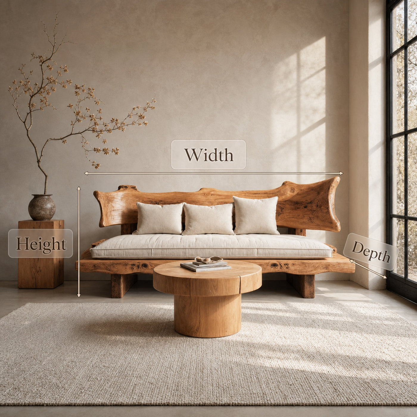 Rustic Solid Wood Sofa With Natural Edge Backrest For Living Room Or Lounge - product view 7