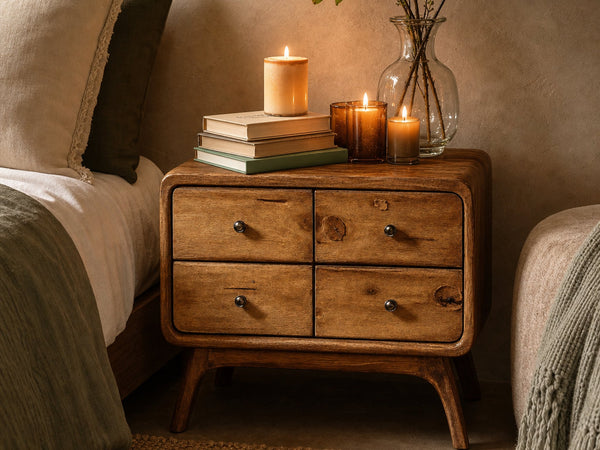 Rustic Standing Bedside Table With 4 Drawers