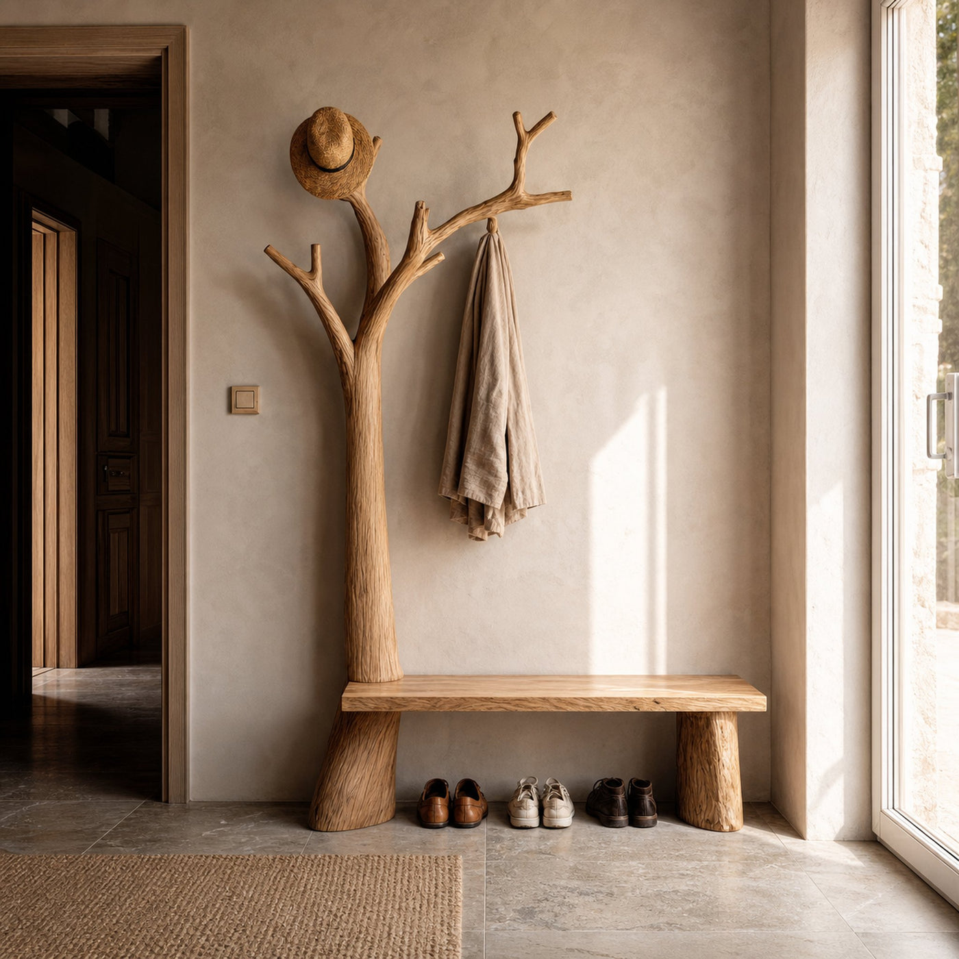 Rustic Standing Tree Coat Rack Entryway And Living Room