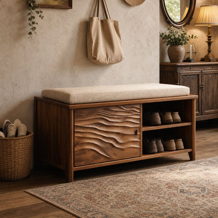 Rustic Storage Seating Bench For Entryway And Home Space