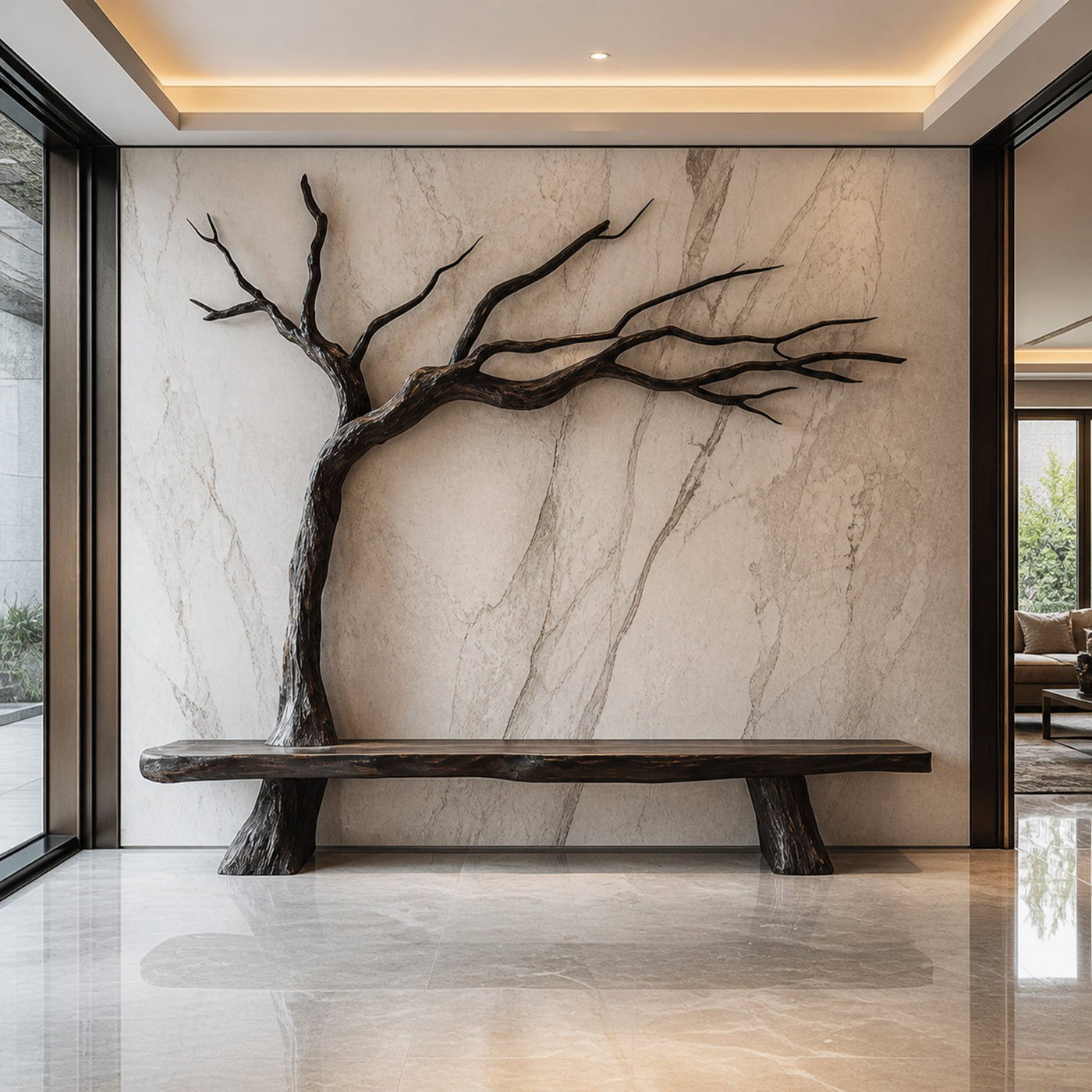 Rustic Tree Artistic Bench For Living Room And Hallway