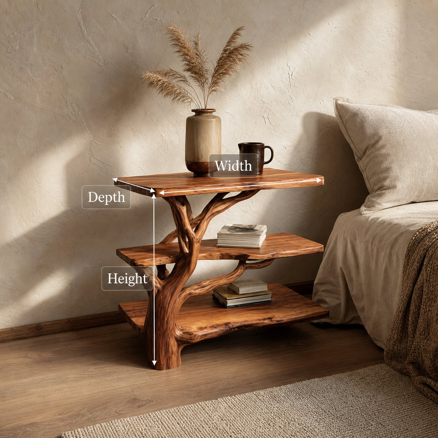 Rustic Tree Bedside Table Bedroom - product view 8