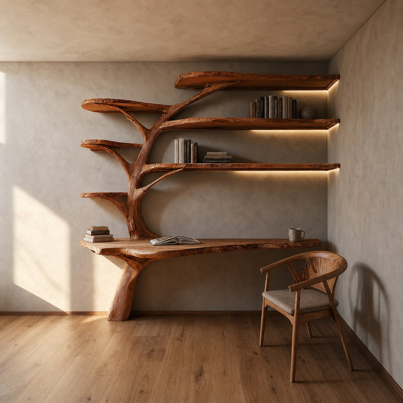 Rustic Tree Bookshelf Desk Home Office Or Reading Corner
