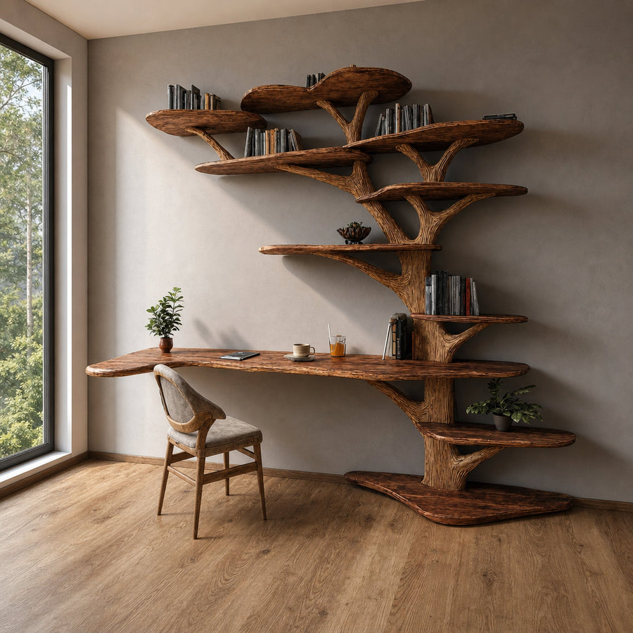 Rustic Tree Bookshelf Desk Home Office Or Study Room