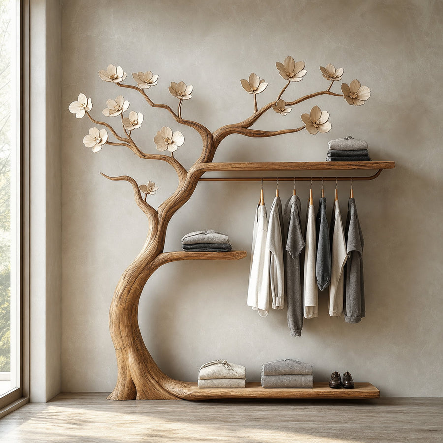 Rustic Tree Branch Rack Wall Mounted Floating Shelf Tree Hanger Clothes